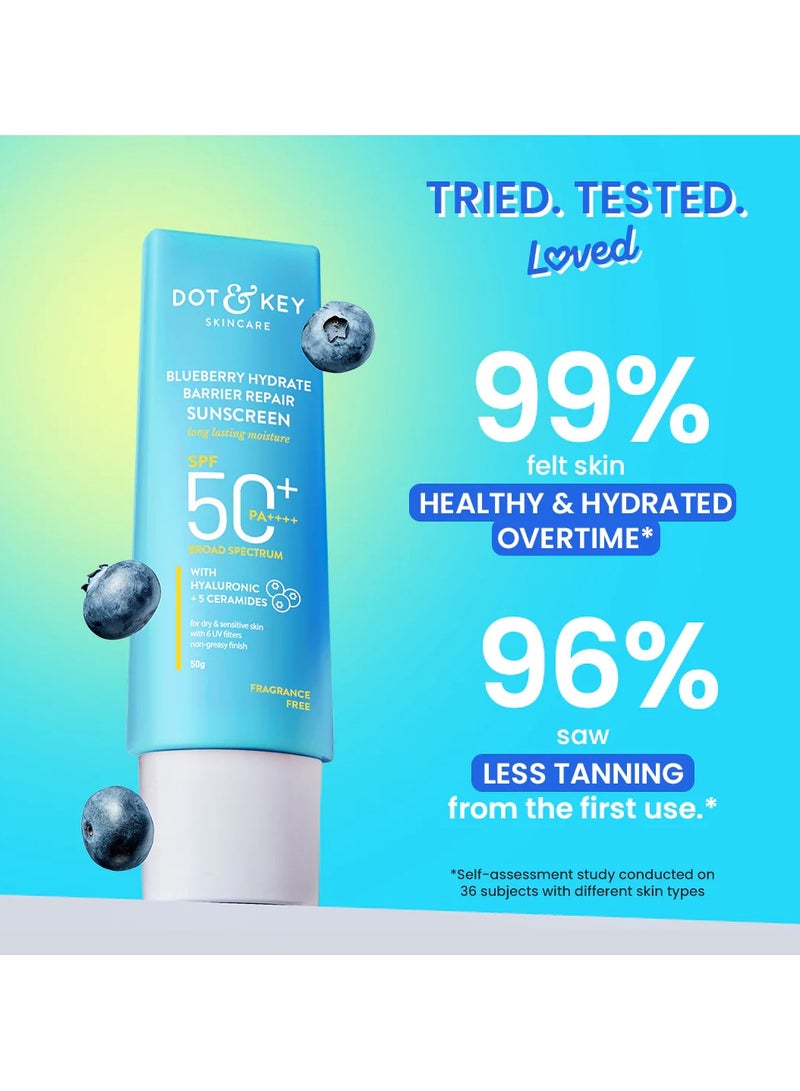 Dot & Key Blueberry Hydrate Barrier Repair Sunscreen Spf 50+,Pa++++|For Dry&Sensitive Skin|Non - Greasy Finish|No White Cast|Uv&Blue Light Protection|Broad Spectrum|For Women&Men|80G - Image 5