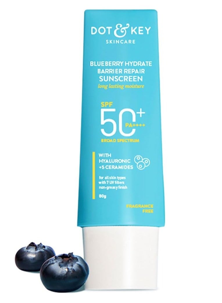 Dot & Key Blueberry Hydrate Barrier Repair Sunscreen Spf 50+,Pa++++|For Dry&Sensitive Skin|Non - Greasy Finish|No White Cast|Uv&Blue Light Protection|Broad Spectrum|For Women&Men|80G - Image 1