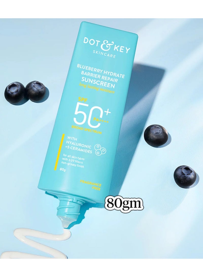 Dot & Key Blueberry Hydrate Barrier Repair Sunscreen Spf 50+,Pa++++|For Dry&Sensitive Skin|Non - Greasy Finish|No White Cast|Uv&Blue Light Protection|Broad Spectrum|For Women&Men|80G - Image 2