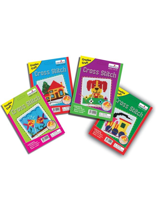 Creative's Cross Stitch Pack of 4 | Cross Stitch House, Dog, Fish & Engine Craft Kits | Craft Activity Kits for Children | Art & Craft for Kids| Embroidery Kits |Colorful Theme Patterns | Ages 6 & Up - Image 1