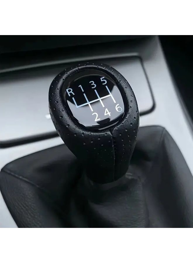 5 Speed Gear Shift Knob PU Leather ABS Manual Shifter White Lettering Blue Accents - Image 4