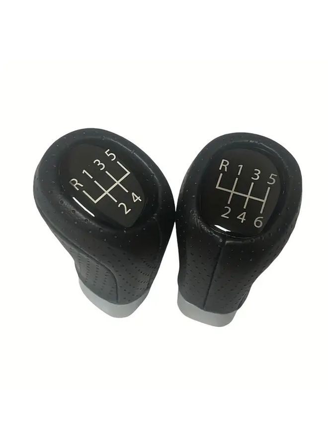 5 Speed Gear Shift Knob PU Leather ABS Manual Shifter White Lettering Blue Accents - Image 1