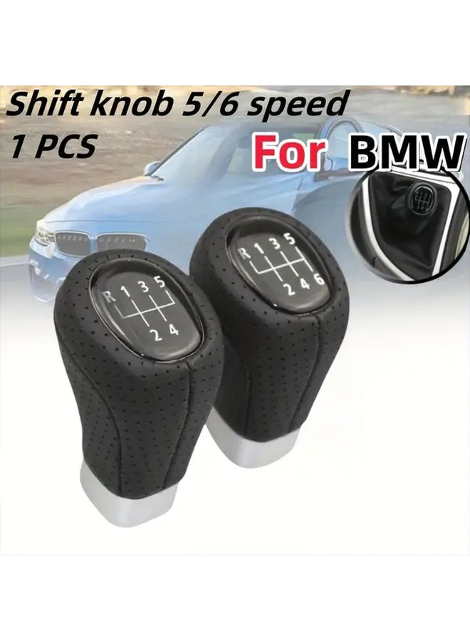5 Speed Gear Shift Knob PU Leather ABS Manual Shifter White Lettering Blue Accents - Image 3