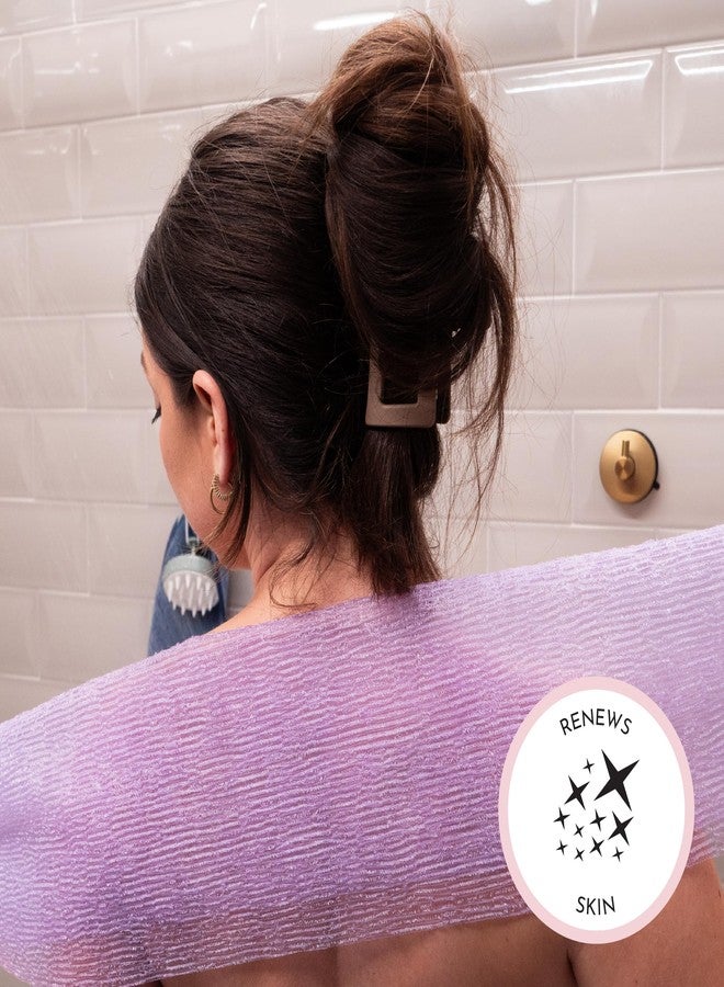 إس آند تي إن سي ليفة ظهر للاستحمام من إس آند تي، أو ليفة تقشير للجسم، أو منشفة تقشير للاستحمام للعناية بالبشرة، مقاس 11.8 بوصة × 35.4 بوصة، لون بنفسجي متنوع، عبوة من 3 قطع - Image 3