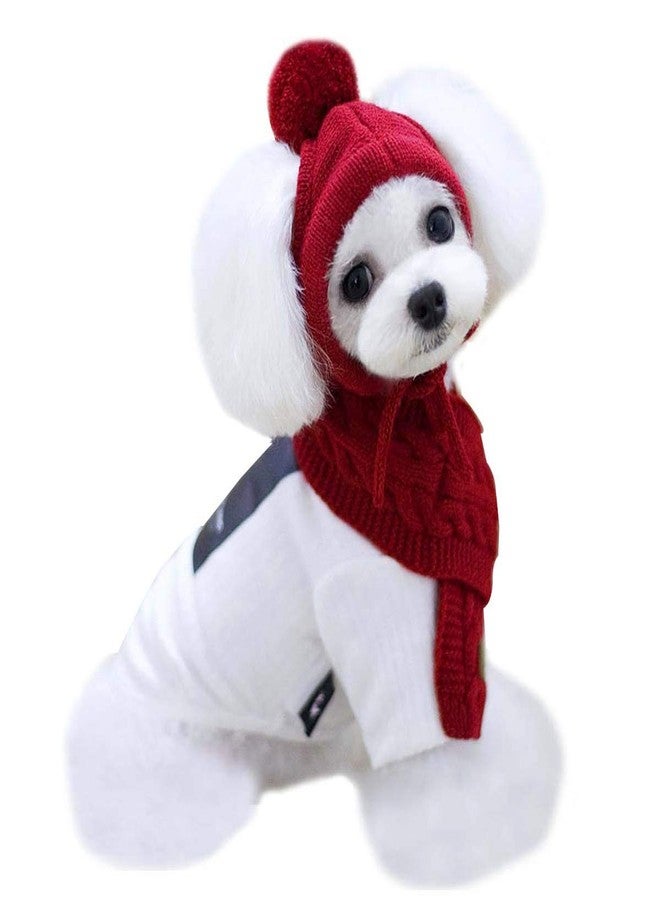 Lobagve Van Caro Knitted Doggie Scarf and Hat Set Puppy Dogs Cats Fall Winter Outfits (Red) - Image 1