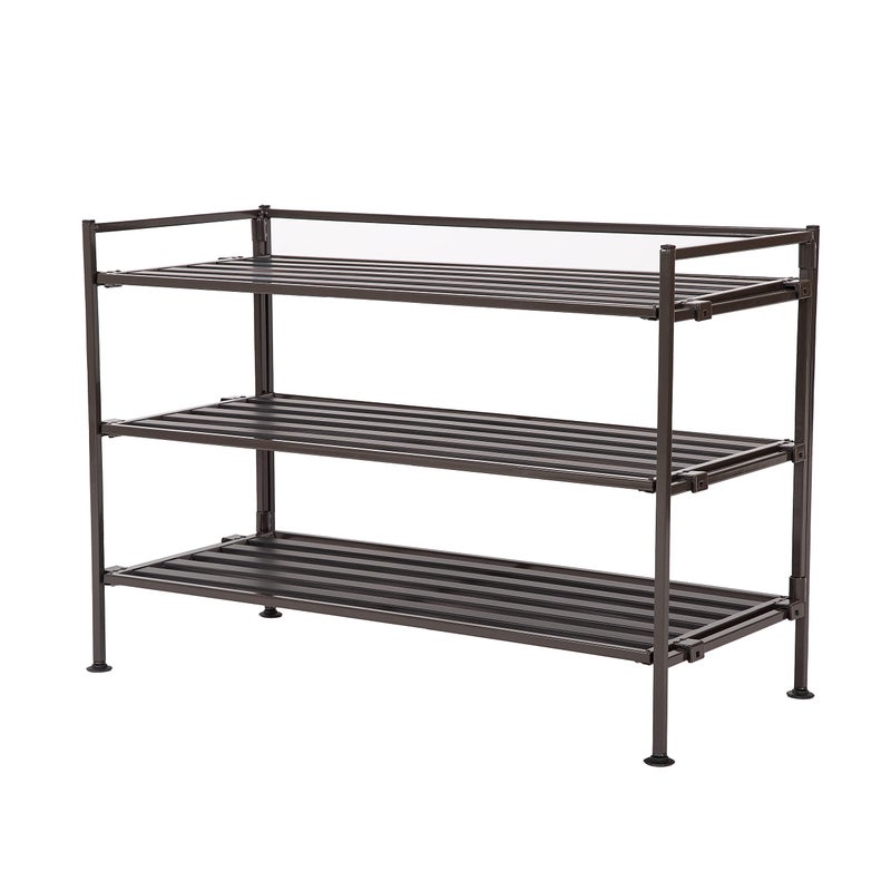 Seville Classics Sturdy Freestanding Storage Shelf for Bedroom, Closet, Entryway, Dorm Room Organizer Stackable Durable Metal Shoe Rack Espresso Slat, 3-Tier (NEW MODEL) - Image 4