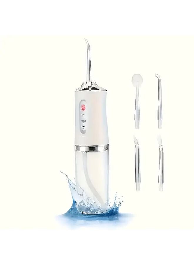 White Portable USB Rechargeable Dental Irrigator with 4 Nozzles for Teeth Cleaning Gum Care Plaque Removal - Image 1