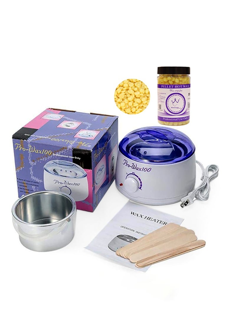 Pro-Wax100 Electric Hair Removal Wax Heater (Multicolour) with Hair Removal Hot Wax Honey 200g and 10 Wooden Sticks (No Waxing Paper Needed)