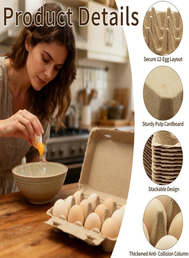 Cheardia 30 Pack Dozen Egg Cartons Tray, 12 Count Natural Paper Chicken Egg Holder, Reusable Vintage Pulp Cardboard Eggs Containers for Farm Family Market Storing Refrigerator - Image 3