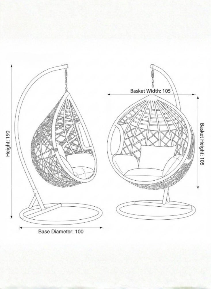 KARNAK Poang Hanging Chair Brown & White Rattan Wicker Swing Chair - Image 5