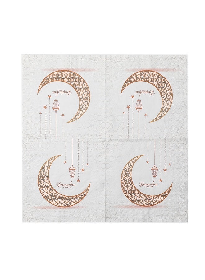 Disposable Napkins Ramadan and Eid Crescent Moon Party Napkins Eid Mubarak Table Napkins Cloth Like Decorative Dinner Napkins Gold White 16.5 x 16.5cm Paper Napkins 2-Ply (Pack of 20) - Image 4