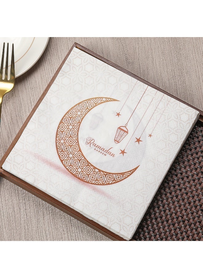 Disposable Napkins Ramadan and Eid Crescent Moon Party Napkins Eid Mubarak Table Napkins Cloth Like Decorative Dinner Napkins Gold White 16.5 x 16.5cm Paper Napkins 2-Ply (Pack of 20) - Image 3