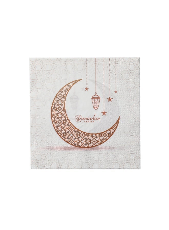 Disposable Napkins Ramadan and Eid Crescent Moon Party Napkins Eid Mubarak Table Napkins Cloth Like Decorative Dinner Napkins Gold White 16.5 x 16.5cm Paper Napkins 2-Ply (Pack of 20) - Image 5