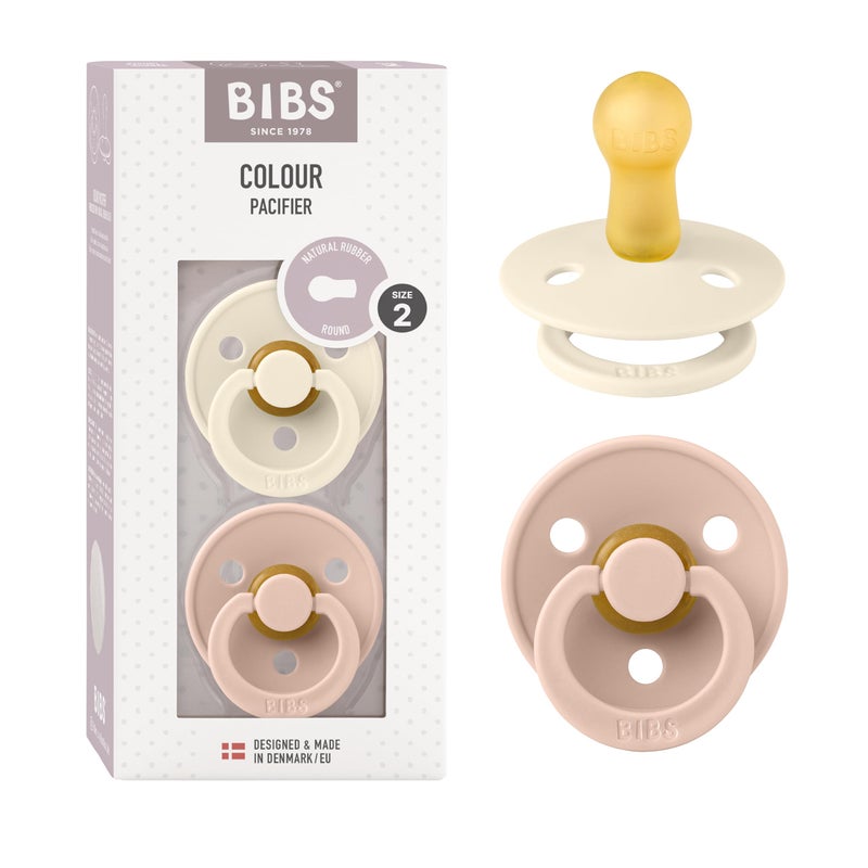 BIBS Colour Soother 2-Pack, BPA Free Dummy Pacifier, Round Natural Rubber Latex, Size 2 (6-18 Months), Ivory/Blush - Image 1