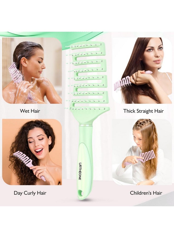 URTHEONE Hair Brush Curved Vented Detangling Hair Brushes For Women Men Wet Or Dry Hairfaster Blow Drying Styling Professional Paddle Vent Detangler Brush (Light Green) - Image 3