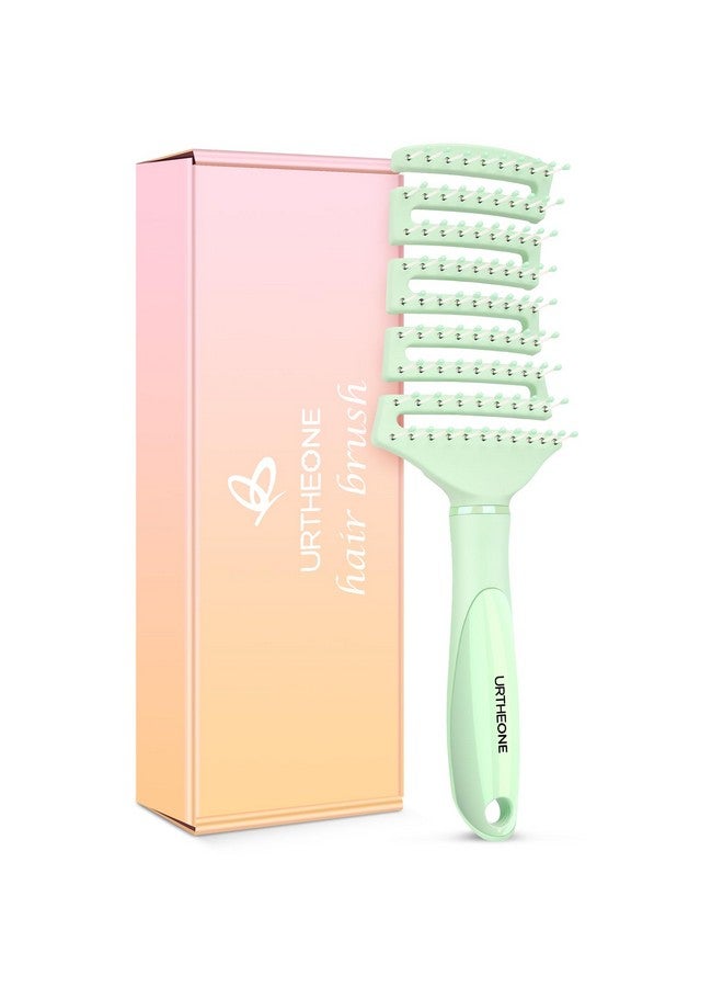 URTHEONE Hair Brush Curved Vented Detangling Hair Brushes For Women Men Wet Or Dry Hairfaster Blow Drying Styling Professional Paddle Vent Detangler Brush (Light Green) - Image 1
