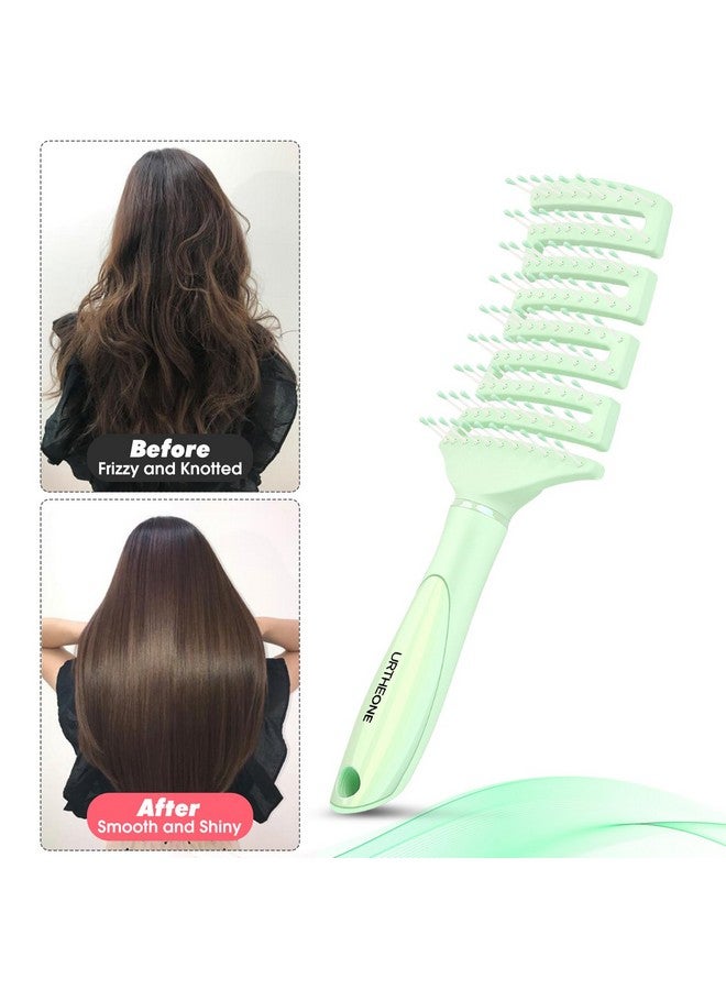URTHEONE Hair Brush Curved Vented Detangling Hair Brushes For Women Men Wet Or Dry Hairfaster Blow Drying Styling Professional Paddle Vent Detangler Brush (Light Green) - Image 4