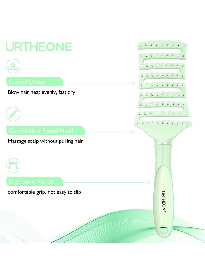 URTHEONE Hair Brush Curved Vented Detangling Hair Brushes For Women Men Wet Or Dry Hairfaster Blow Drying Styling Professional Paddle Vent Detangler Brush (Light Green) - Image 2