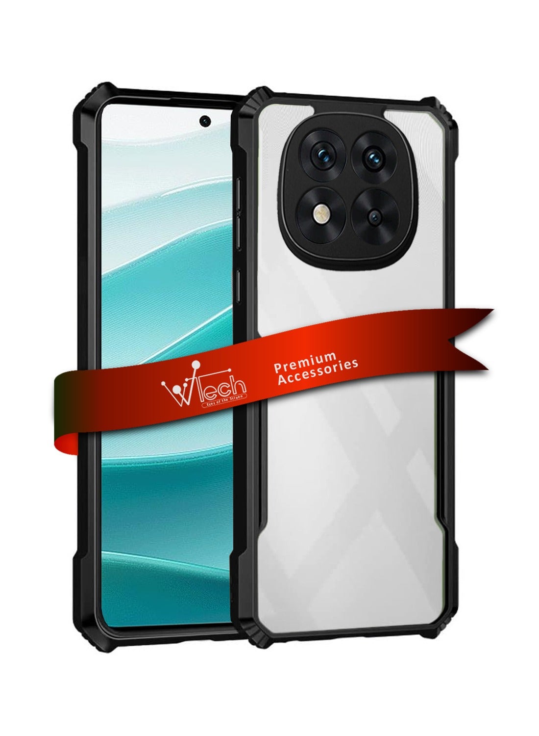 Wtech Xiaomi Redmi Note 14 Pro+ / Redmi Note 14 Pro Plus 5G 2024 Hybrid TPU Silicone with Raised Armour Bumpers Slim Case Cover - Black