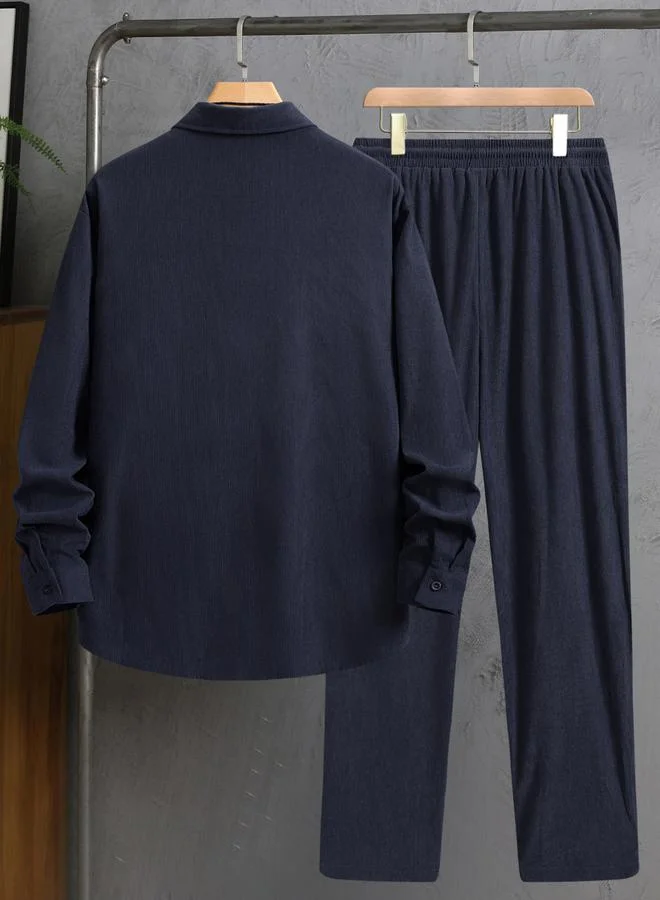 Take Two Take Two Men Navy Blue Corduroy Shirt and Pants Co-ords
