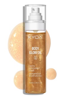 KYDA KYDA Body Glow Oil, Broad Spectrum SPF 45, Sunscreen Body Oil with Gold Mica, Sun-kissed Glow Skin Illuminator, Lightweight Non-Sticky Moisturizer with Coconuts, Water Resistant, 3.38 fl oz, AMBER  - Image 1