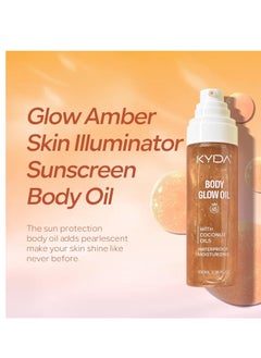 KYDA KYDA Body Glow Oil, Broad Spectrum SPF 45, Sunscreen Body Oil with Gold Mica, Sun-kissed Glow Skin Illuminator, Lightweight Non-Sticky Moisturizer with Coconuts, Water Resistant, 3.38 fl oz, AMBER  - Image 2