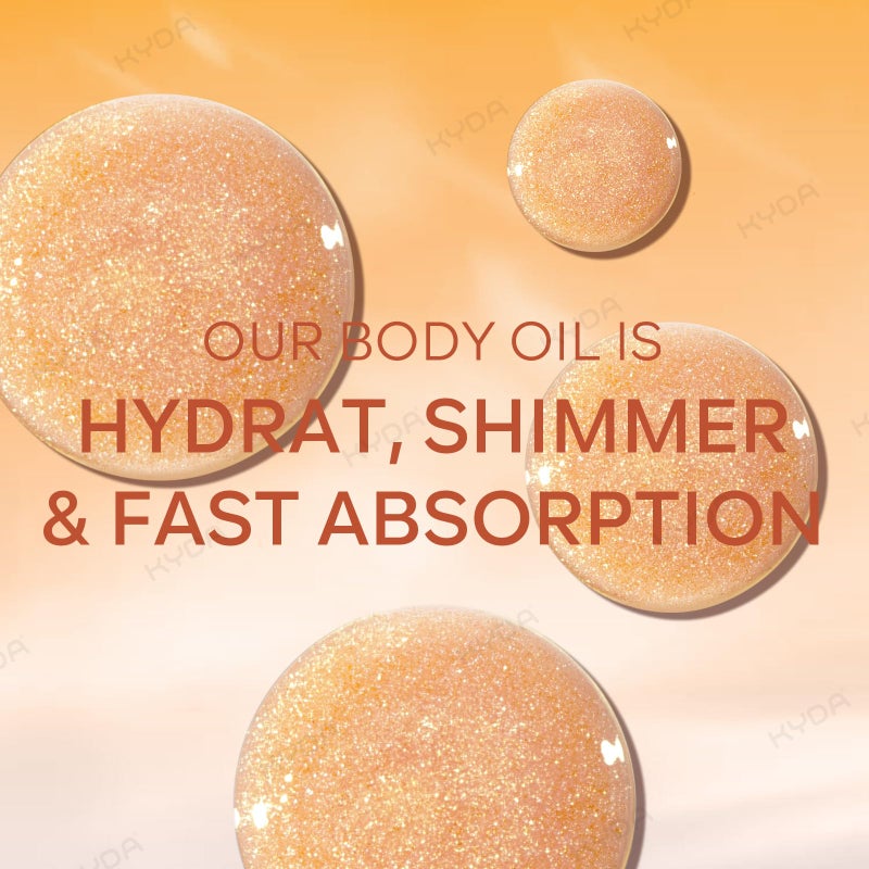 KYDA Body Glow Oil, SPF 45 Sunscreen Body Oil with Gold Mica, Sun-kissed Glow Skin Illuminator, Moisturizing Coconuts Summer Sunscreen, Water Resistant, 3.38 fl oz, AMBER - Image 5