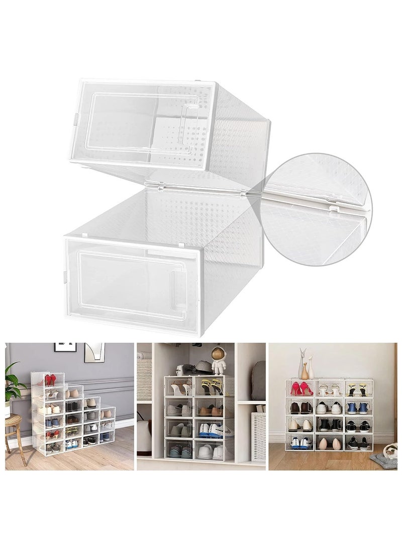 BLOOMING TIME 2-Pack Stackable Shoe Storage Boxes – Clear Plastic Organizer with Side-Opening Door Transparent - Image 3