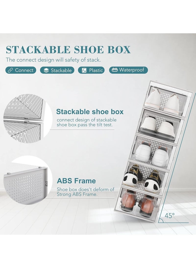 BLOOMING TIME 2-Pack Stackable Shoe Storage Boxes – Clear Plastic Organizer with Side-Opening Door Transparent - Image 4