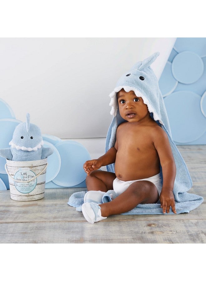 Baby Aspen Let The Fin Begin 4 Pc Bath Time Gift Set Baby Shark Hooded Towel Newborn 09 Months Blue - Image 2