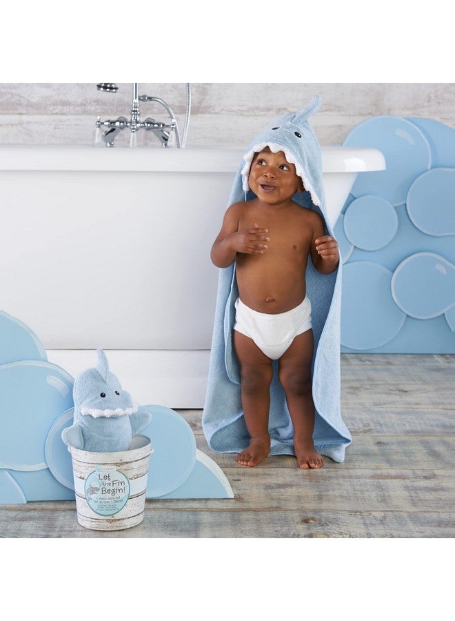 Baby Aspen Let The Fin Begin 4 Pc Bath Time Gift Set Baby Shark Hooded Towel Newborn 09 Months Blue - Image 4