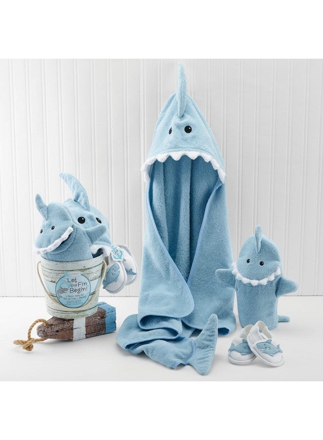 Baby Aspen Let The Fin Begin 4 Pc Bath Time Gift Set Baby Shark Hooded Towel Newborn 09 Months Blue - Image 3