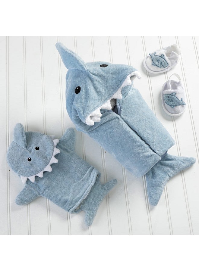 Baby Aspen Let The Fin Begin 4 Pc Bath Time Gift Set Baby Shark Hooded Towel Newborn 09 Months Blue - Image 5