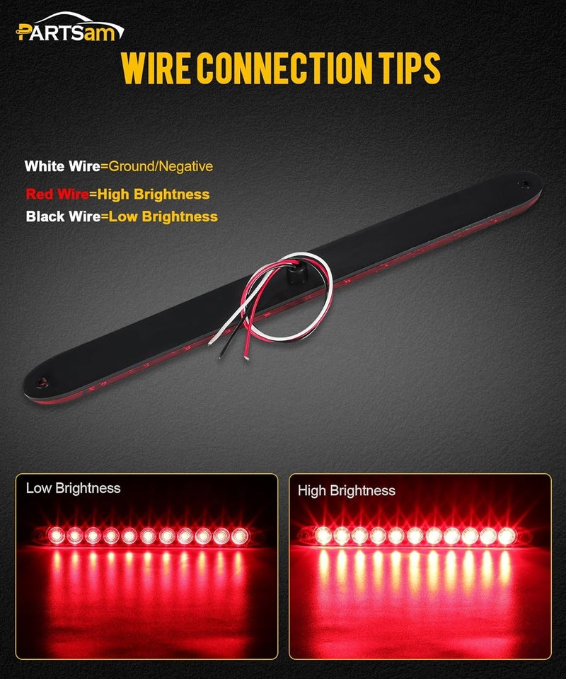 Partsam 1PC Red 15" 11 LED Light Bar Stop Turn Tail 3rd Brake Light Truck Trailer Identification ID Bar Waterproof DOT Compliant - Image 3