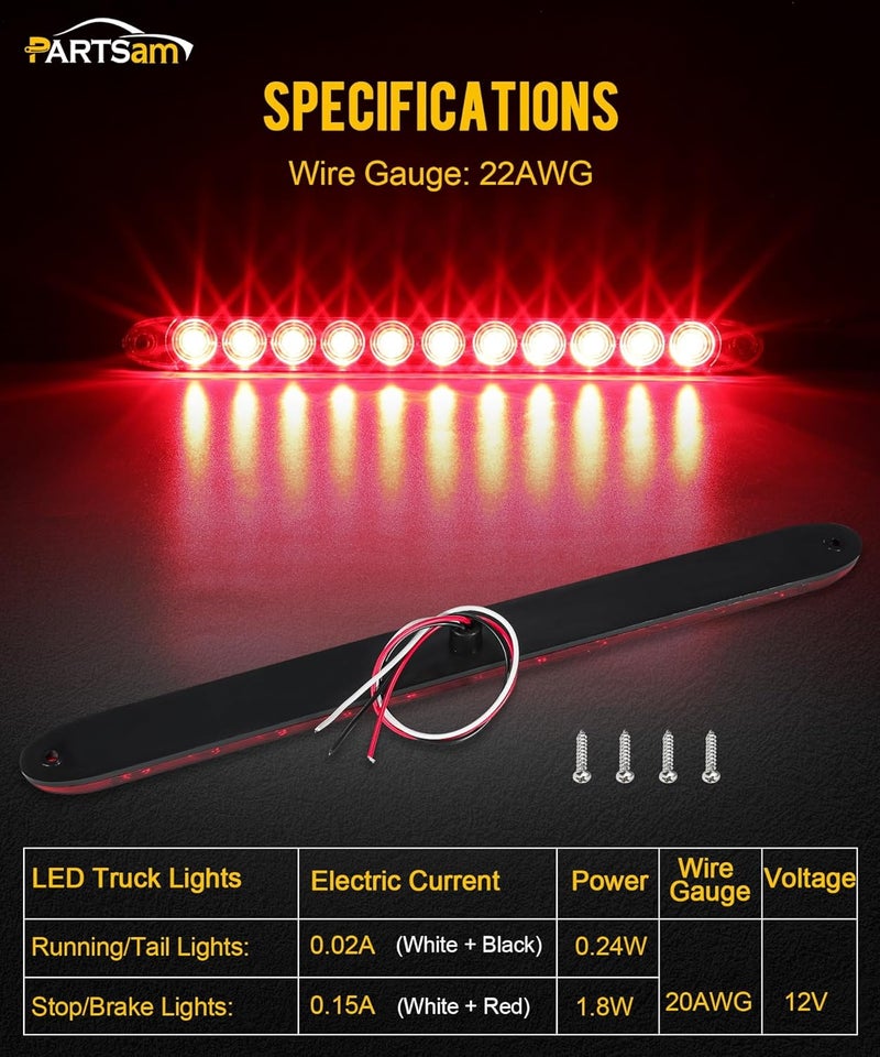 Partsam 1PC Red 15" 11 LED Light Bar Stop Turn Tail 3rd Brake Light Truck Trailer Identification ID Bar Waterproof DOT Compliant - Image 4