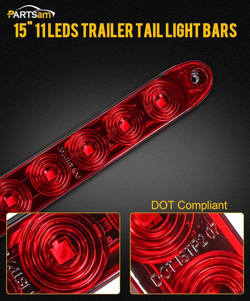 Partsam 1PC Red 15" 11 LED Light Bar Stop Turn Tail 3rd Brake Light Truck Trailer Identification ID Bar Waterproof DOT Compliant - Image 2
