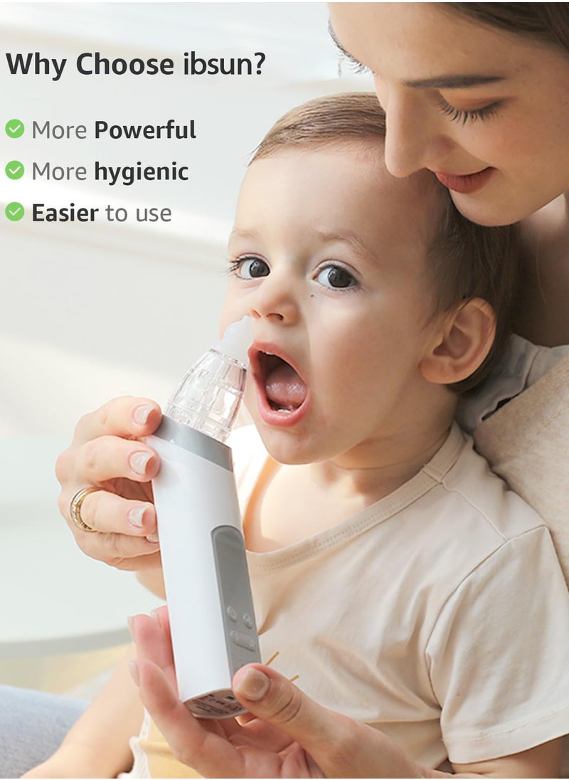 ibsun - Nasal Aspirator for Baby, Electric Nose Aspirator for Toddler, Baby Nose Sucker, Automatic Nose Cleaner with 3 Silicone Tips, Adjustable Suction Level, Music and Light Soothing Function - Image 1