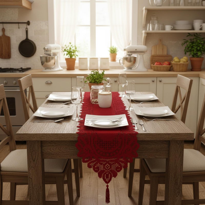 mookaitedecor Lace Table Runner for Wedding Party Coffee Table Decor Red, 13 x 70 Inch - Image 4