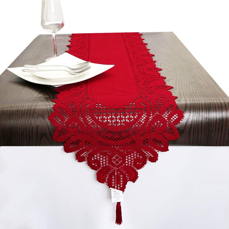 mookaitedecor Lace Table Runner for Wedding Party Coffee Table Decor Red, 13 x 70 Inch - Image 5