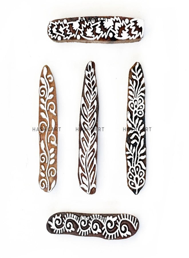 TWOGRAMS Wood Block Print Stamps - Wooden Blocks for Block Printing - Artistic Shapes Kids Craft Henna Fabric Saree Border Card Making TwoGrams | Set of 5 | - Image 1