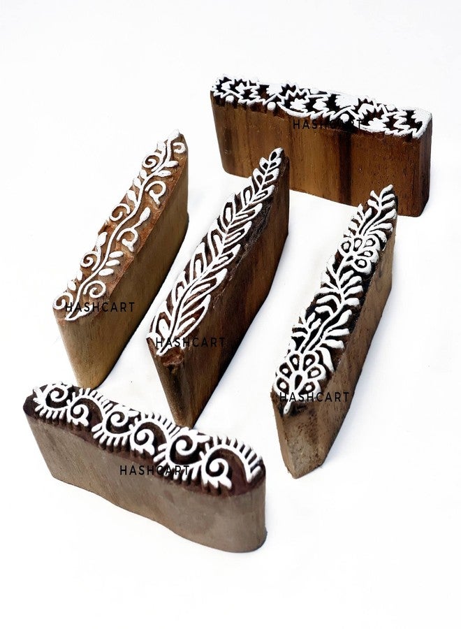 TWOGRAMS Wood Block Print Stamps - Wooden Blocks for Block Printing - Artistic Shapes Kids Craft Henna Fabric Saree Border Card Making TwoGrams | Set of 5 | - Image 2