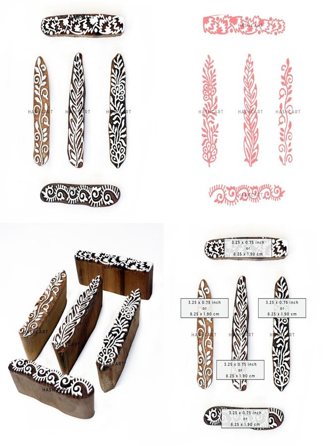 TWOGRAMS Wood Block Print Stamps - Wooden Blocks for Block Printing - Artistic Shapes Kids Craft Henna Fabric Saree Border Card Making TwoGrams | Set of 5 | - Image 5