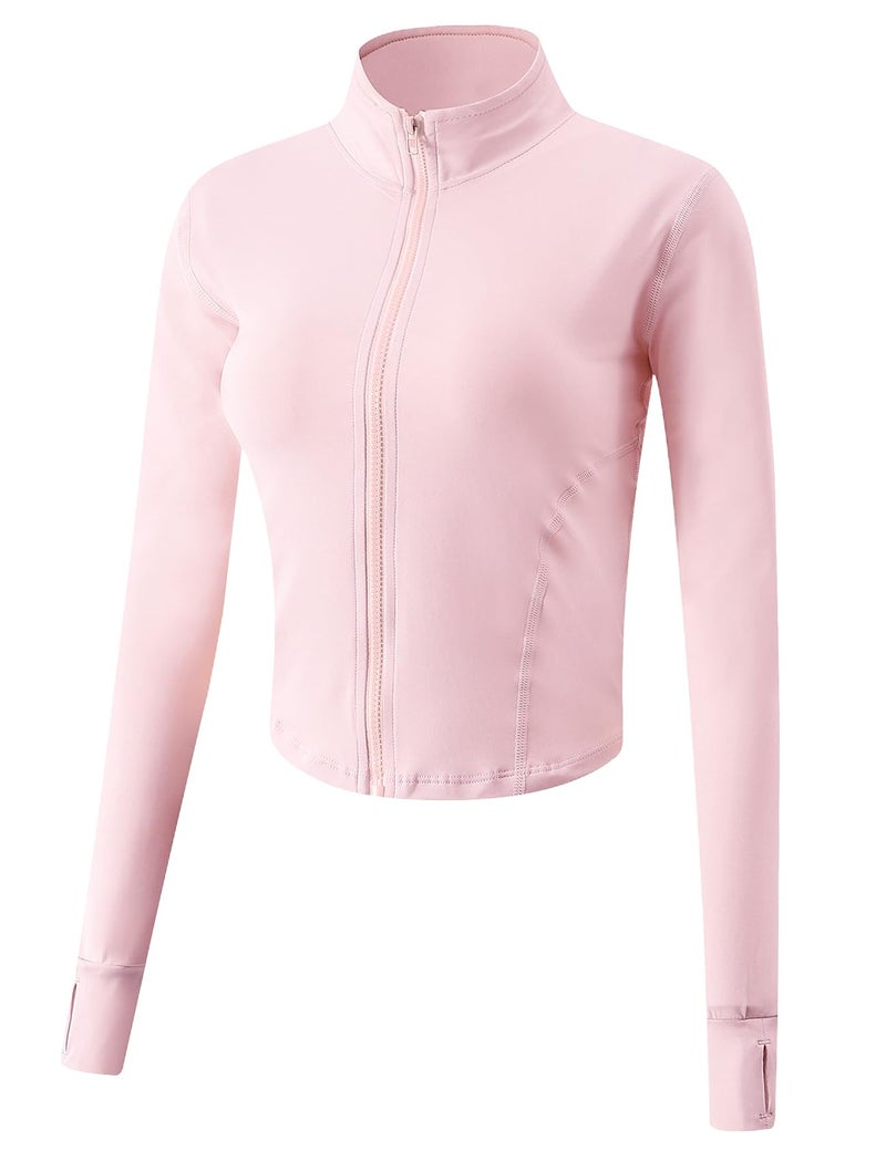Gihuo Women's Athletic Full Zip Lightweight Workout Jacket with Thumb Holes (Large, Pink) - Image 1