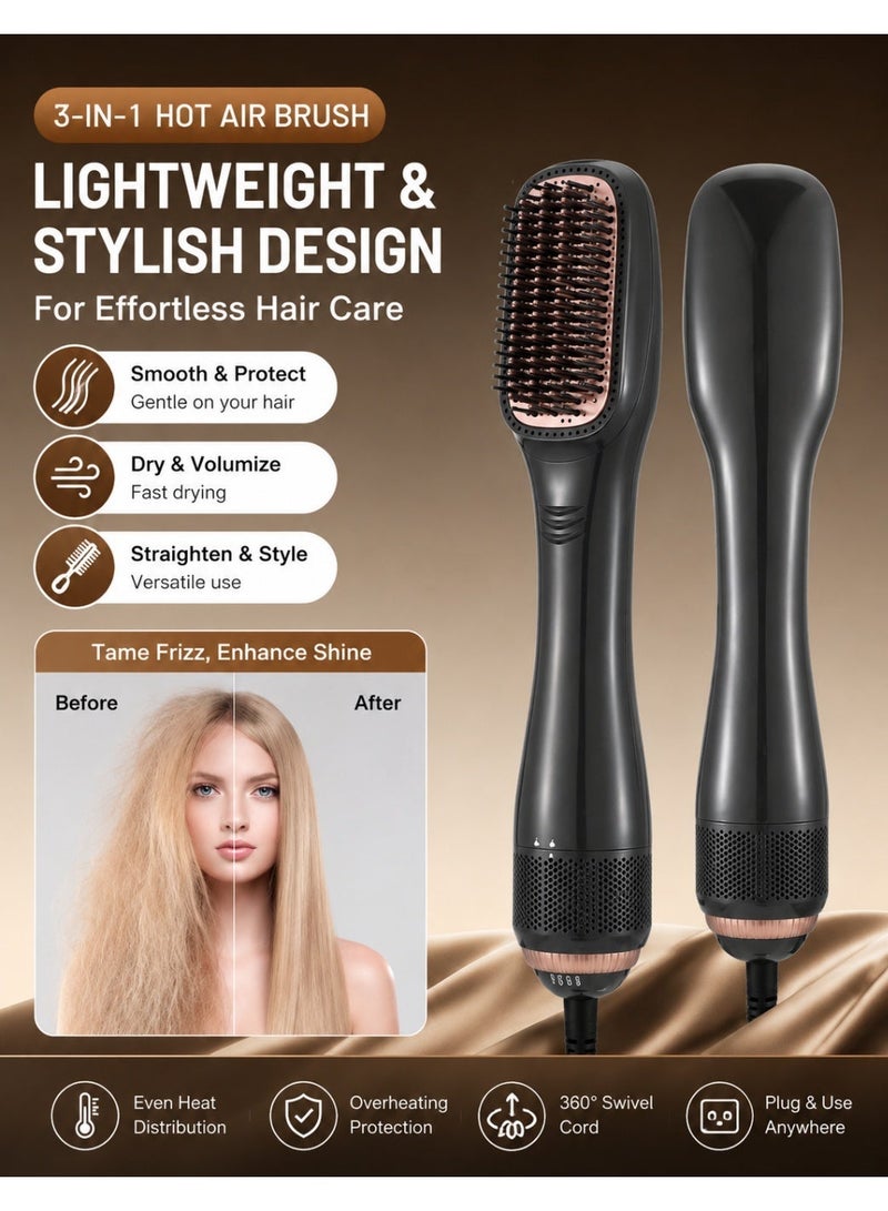 EFFIE 3-in-1 Hair Straightener Brush 1200W Ionic Blow Dryer Brush with PTC Ceramic Heating Fast Drying Hot Air Comb for Wet & Dry Styling Black & Rose Gold - Image 1