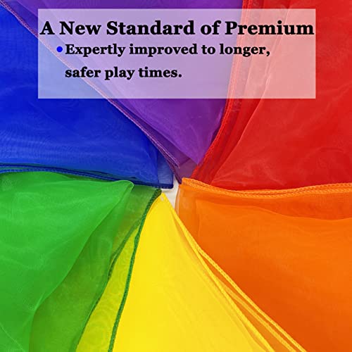 Lolakee Dance Scarves for Kids 12 Pcs Upgraded Play Scarves for Babies Toddlers Children Movement Square Juggling Silk Music Dancing Scarf Rhythm Band Pro 6 Colors 24 x 24 - Image 5