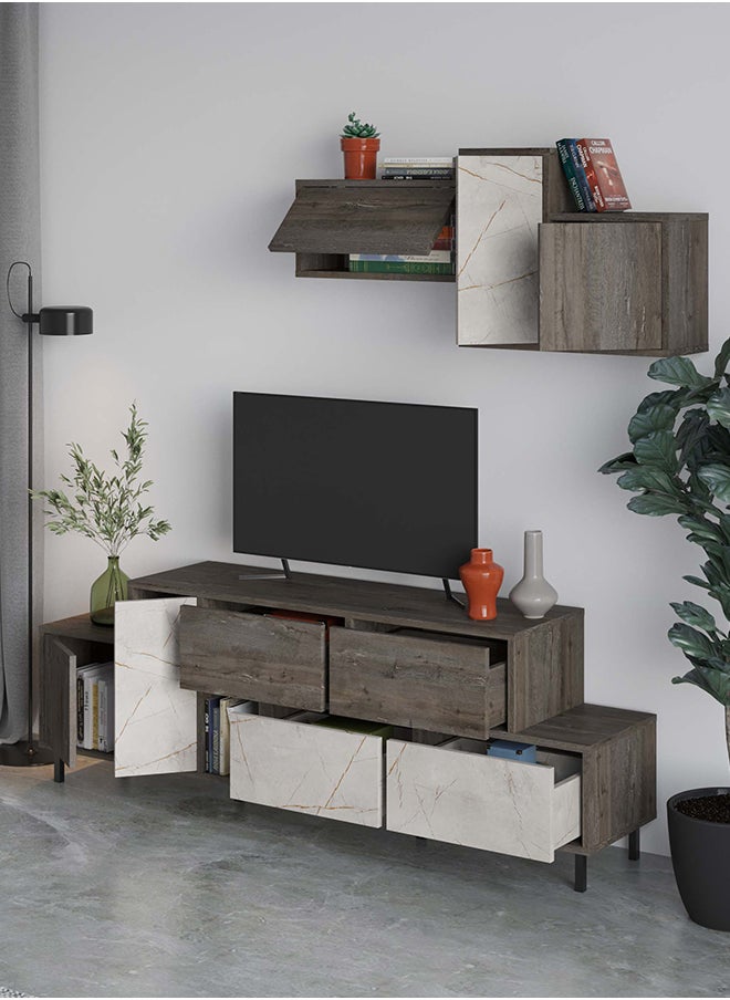 Hermes Tv Stand Up To 50 Inches With Starage - Dark Brown/Gold Marble - 2 Years Warranty