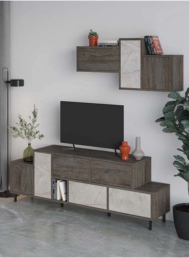 Hermes Tv Stand Up To 50 Inches With Starage - Dark Brown/Gold Marble - 2 Years Warranty