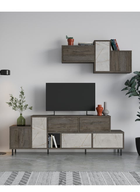 Hermes Tv Stand Up To 50 Inches With Starage - Dark Brown/Gold Marble - 2 Years Warranty
