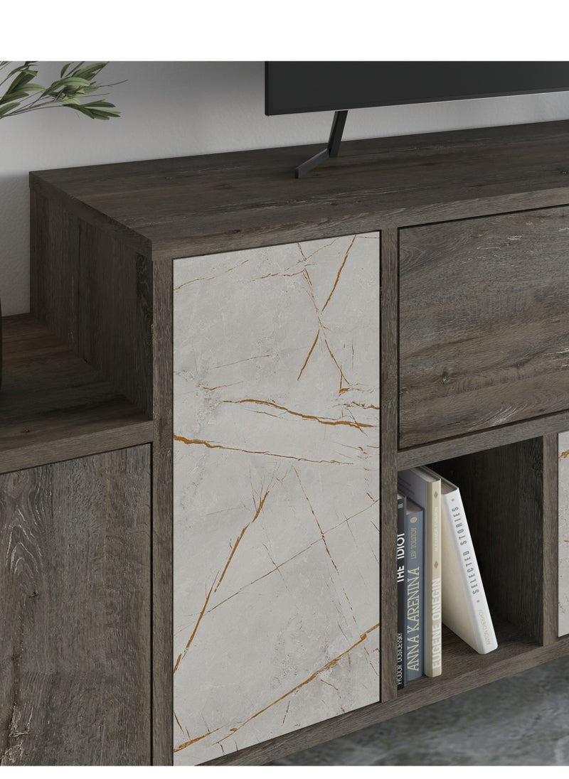 Hermes Tv Stand Up To 50 Inches With Starage - Dark Brown/Gold Marble - 2 Years Warranty