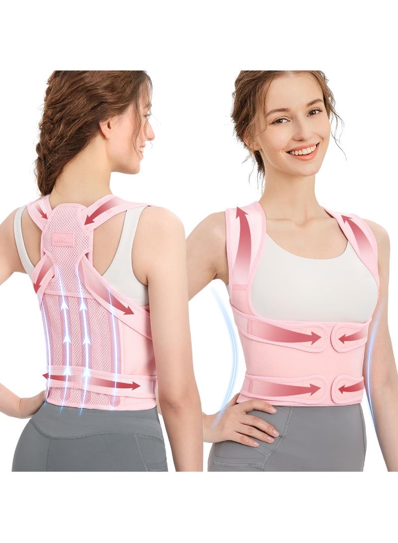 Captaintech Back Brace Posture Corrector for Women Shoulder Straightener Adjustable Full Back Support Upper and Lower Back Pain Relief - Scoliosis Hunchback Hump Thoracic Spine Corrector PinK - Image 1